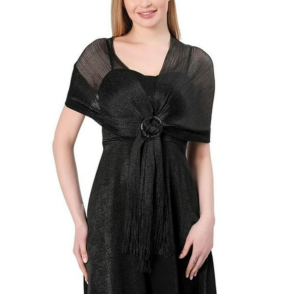 SWSMCLT Women's Metallic Shawls & Wraps Wedding Wrap Scarf Sheer Fringe Silver Cardigan Soft Elegant Formal Black One Size