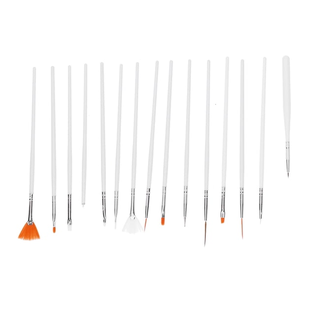 Juego de 15 pinceles profesionales para decoración de uñas, de nailon, para dibujar y pintar, color blanco