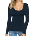 thumbnail image 3 of T-shirt Tunique Ajusté à Manches Longues à Encolure Dégagée pour Femmes, Bleu Foncé, L, 3 of 10