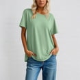 thumbnail image 3 of Lixiuxyad Women T-Shirt Classic Solid Color Casual Tee Shirt Basic Comfortable Soft Everyday Blended Short Sleeve For Ladies,Green, 3 of 5