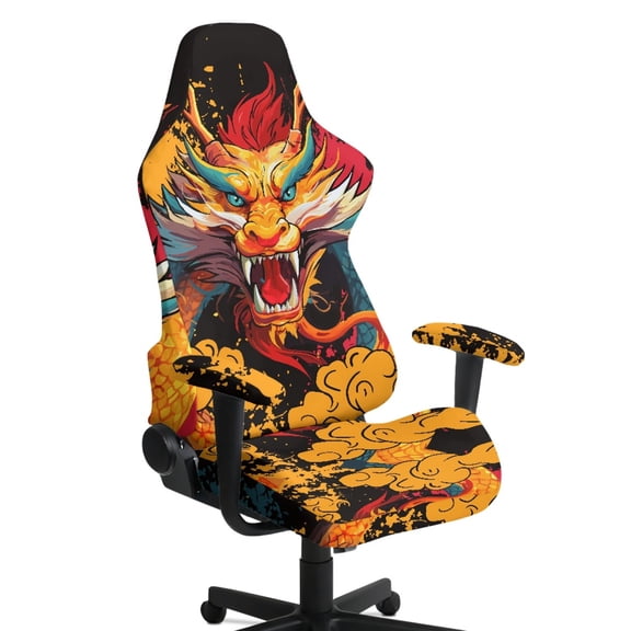 HELLHERO Chinese Dragon Soft Gaming Chair Cover with Armrest Covers for Office Home, Waterproof Breathable 4 Piece Gaming Chair Slipcover with Armchair Slipcovers