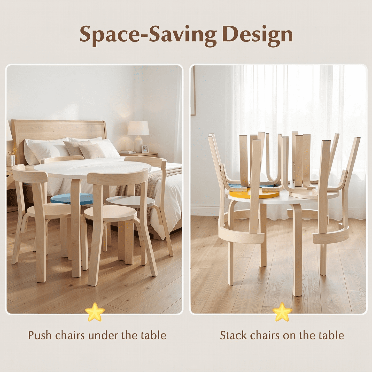 Furnibear Kids Table and Chair Set 5 Piece Kids Wooden Curved Back Activity Table and Chair Set
