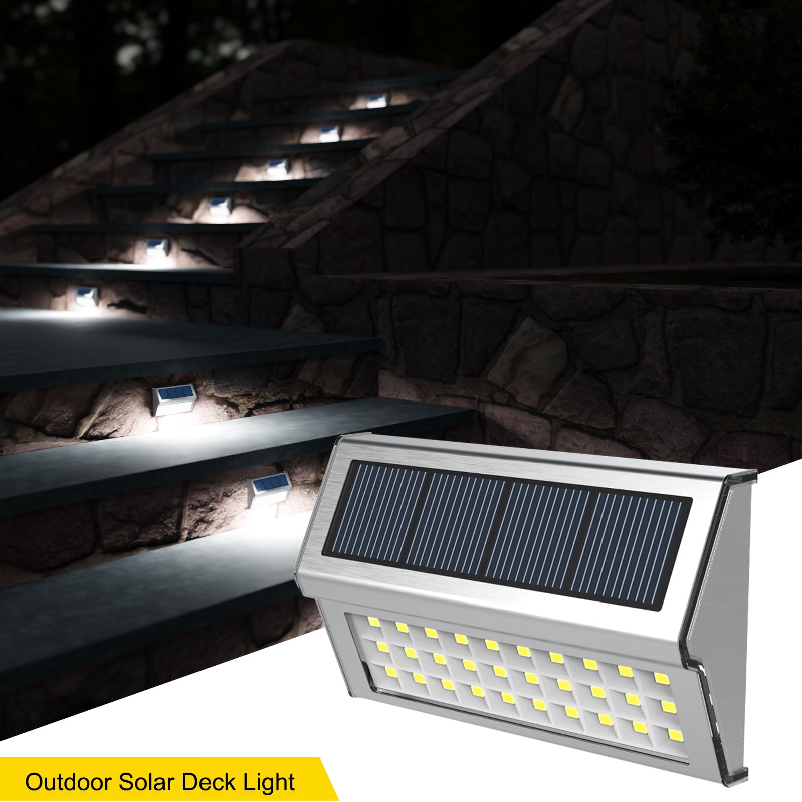 Pack of 4 JSOT Outdoor Solar Gutter Lights Solar Powered Fence Light Waterproof LED Wall Lamps for Roof Eaves Railing Deck Stairs Corridor White Light 