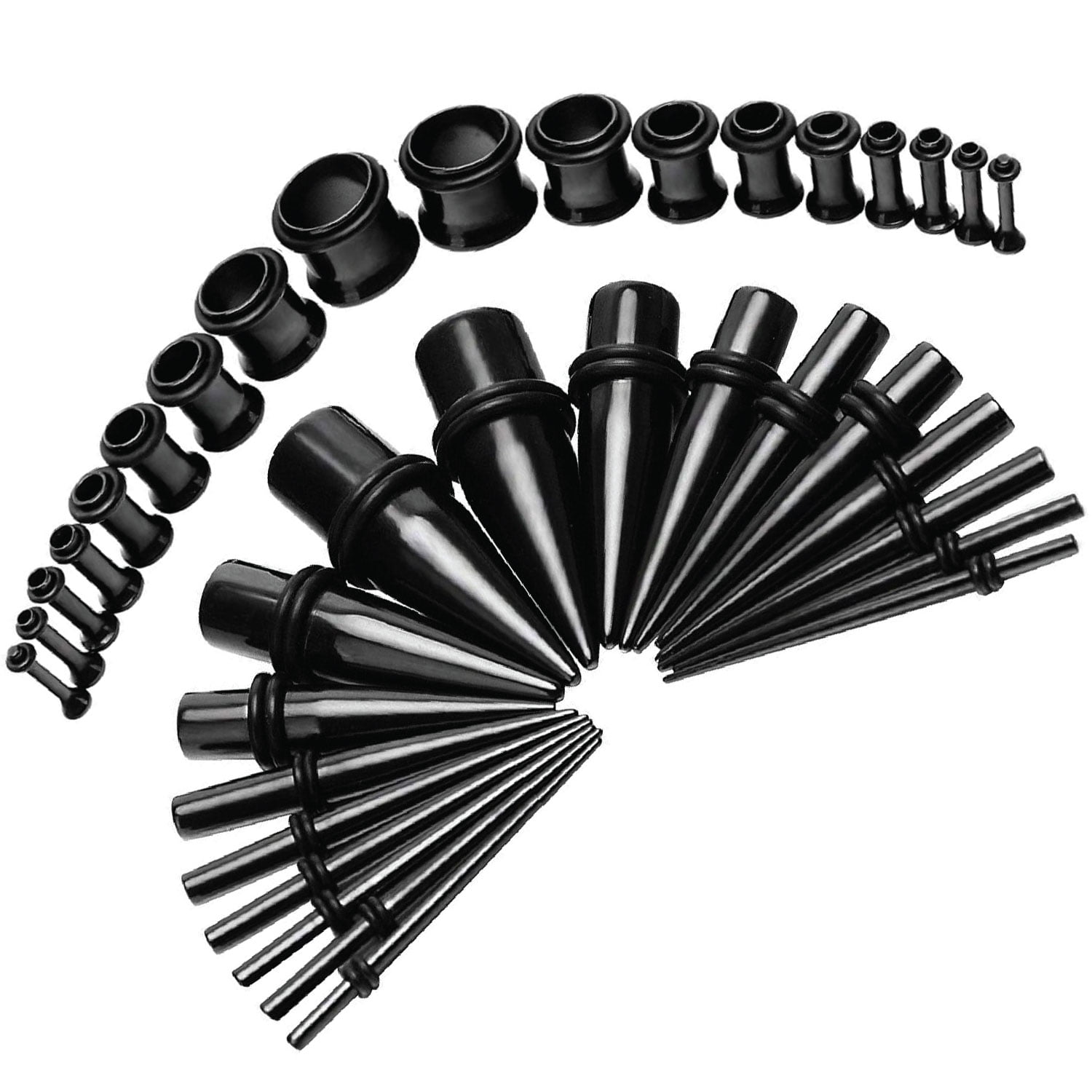 Bodyj4you 36pc Gauges Kit Ear Stretching 14g 00g Black Steel Tunnel Plugs Tapers Piecing Set Black 14g 00g
