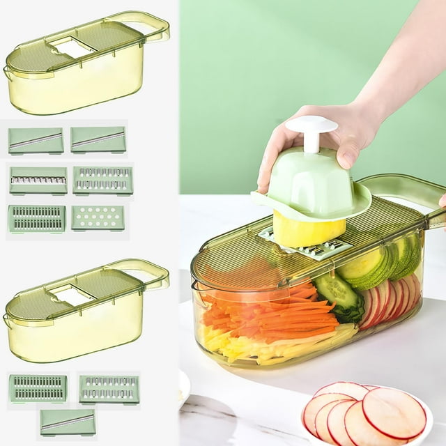Xihbxyly Cortador de Verduras, Rallador Multifuncional de Acero Inoxidable, Cabezales de Corte Reemplazables, Diseño Antideslizante, Fácil de Usar, Ralla Queso, Zanahorias y Patatas, Herramienta de C