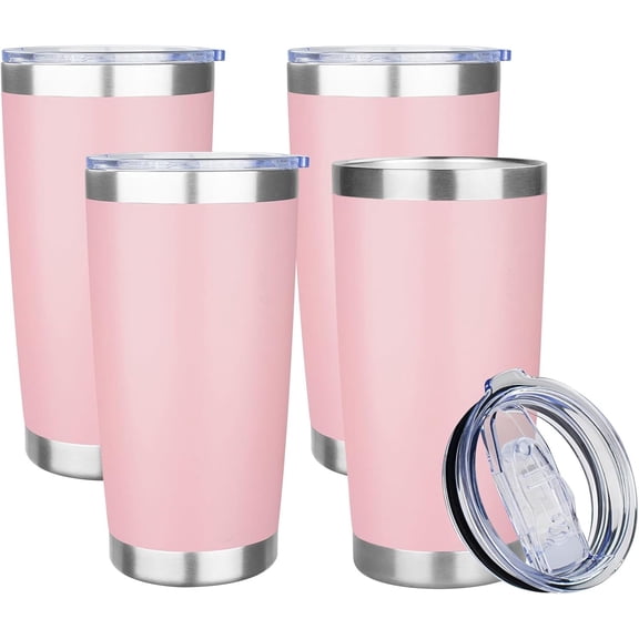 20oz Tumbler with Lid Stainless Steel Insulated Tumblers Travel Coffee Tumbler Bulk Double Wall Vacuum Insulated Water Cup Christmas Gifts for Women Men Her Him  Office (, 4pack)