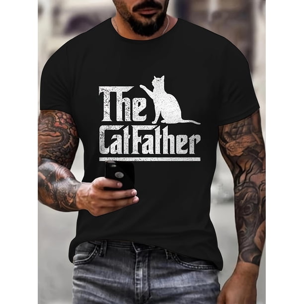 Camiseta con estampado 3D de gato para hombre, de mezcla de algodón, cuello redondo, informal, para todo tipo de clima, ligera y elástica, corte regular, ideal para amantes de los gatos. Estilo urbano