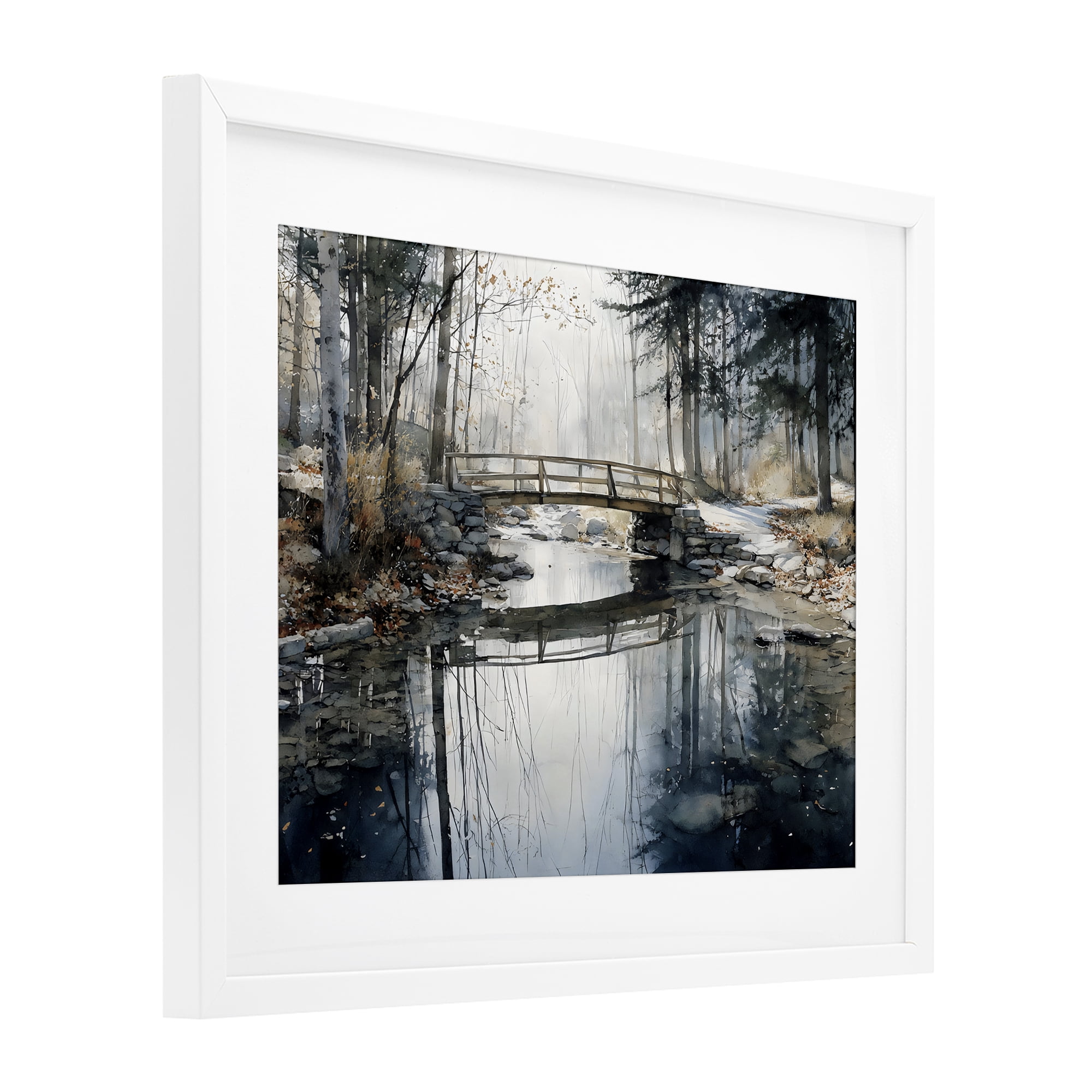 Stupell Industries Stone Bridge over Stream White Framed Print Under Glass, design by Franklyn Gregory