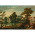 thumbnail image 2 of Cornelis Molenaer 18x14 Gold Ornate Wood Frame and Double Matted Museum Art Print Titled - A River Landscape with Two Patriarchs Near a Town, 2 of 4