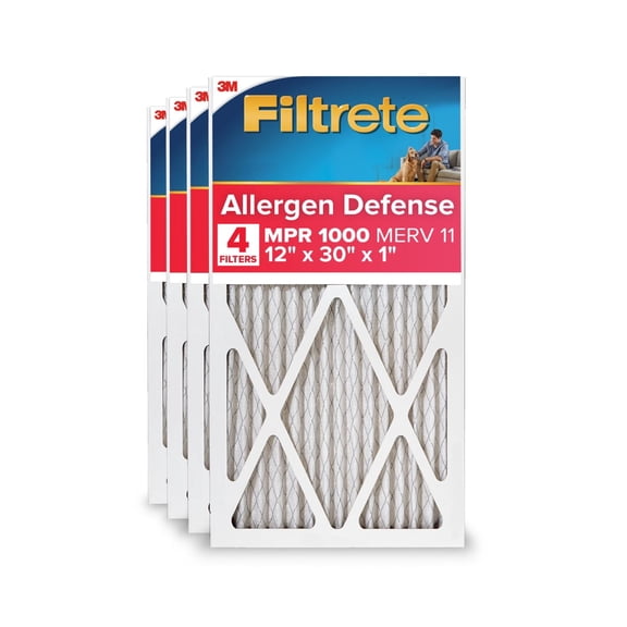 Filtrete 12x30x1 HVAC Furnace Air Filter, MPR 1000 MERV 11, Allergen Defense, 4 Pack