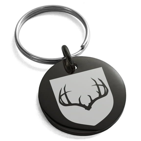 Stainless Steel Antlers Fortitude Coat of Arms Shield Engraved Small Medallion Circle Charm Keychain Keyring