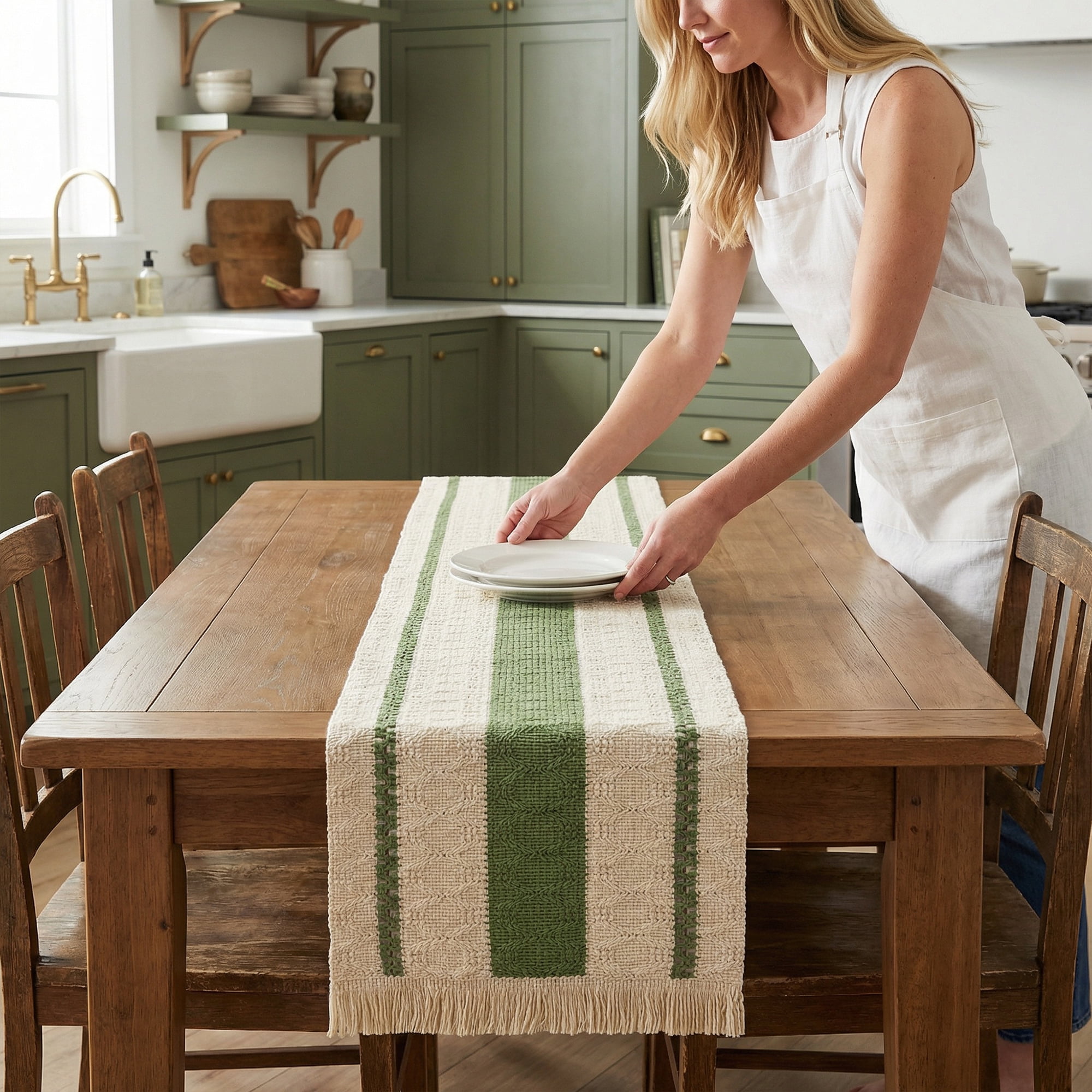 Unique Bargains Farmhouse Polyester Table Runner for Birthday Decoration Green 11.8"x63"