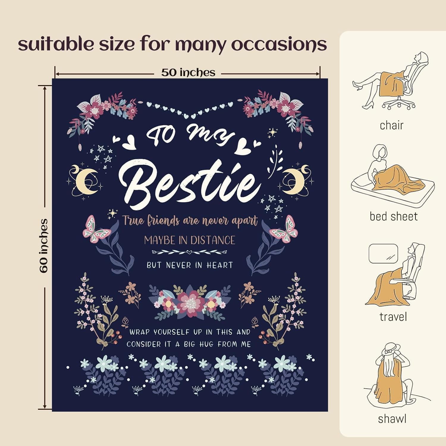 Bestie Gifts for Women on Christmas - Best Friend Blanket Gift - Bestie Gift, Best Friend Happy Birthday Gifts - Friendship Flannel Throw Blanket Thinking of You Far Away Gifts