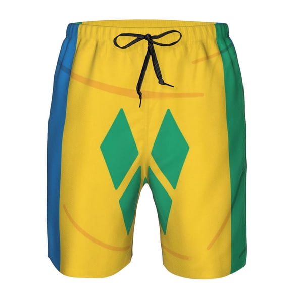 Mens Flag Of Saint Vincent And The Grenadines Boardshort Casual Drawstring Stretch Summer Beach Shorts XX-Large