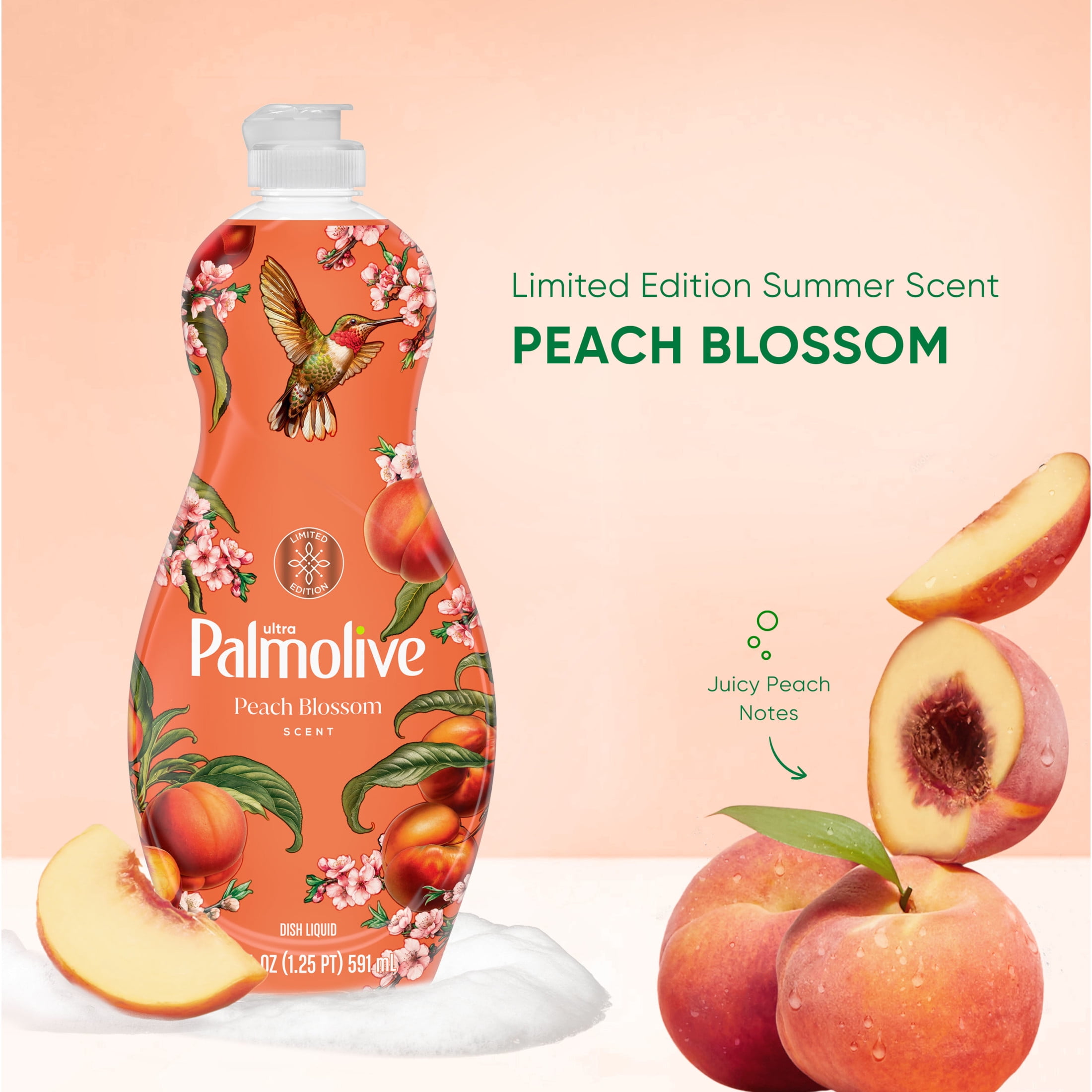 Palmolive Ultra Strength Liquid Dish Soap, Limited Edition, Peach Blossom Scent, 20 fl oz Bottle