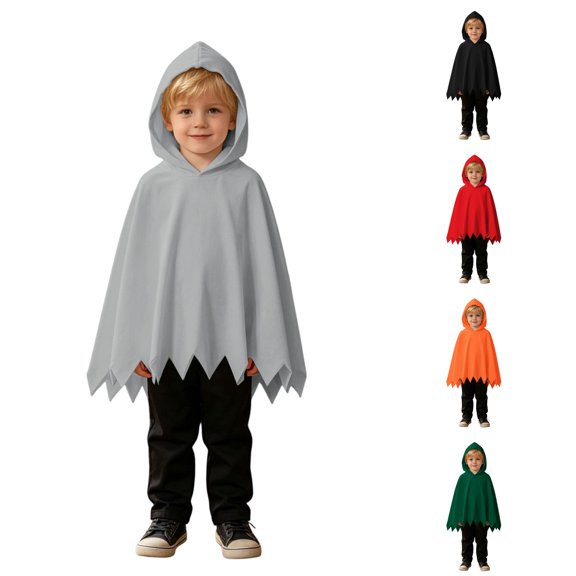 RUTAYY Boys 2 Piece Outfit Solid Color Hooded Cape Top and Pants Halloween Themed Wear Grey