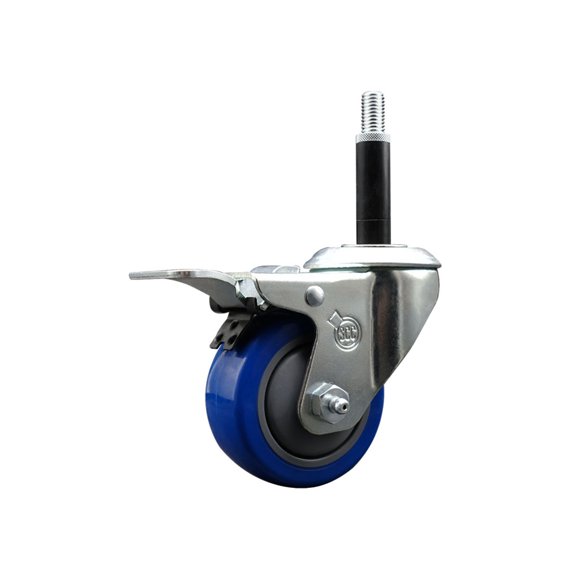 3 Inch Blue Poly Swivel 3/4 Inch Expanding Stem Caster Total Lock Brake SCC
