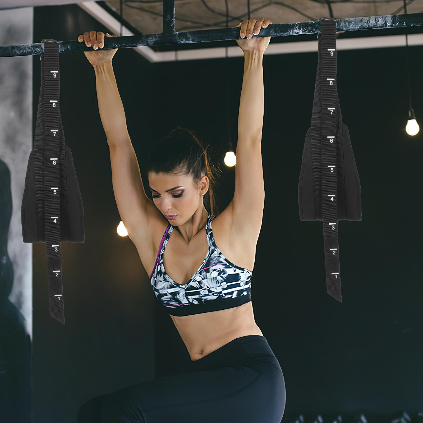HEMOTON  Workout Equipment Pull up Bar Hanging Straps Ups Fitness Black