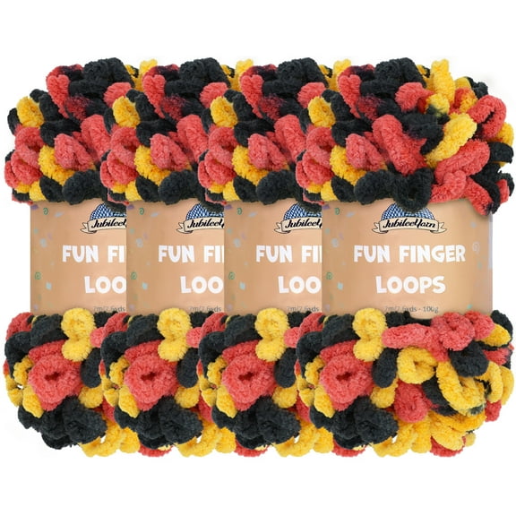 BambooMN Finger Knitting Yarn - Fun Finger Loops Yarn - Team Spirit Colors - 100% Polyester - 100g/Skein - Red Yellow Black - 4 Skeins