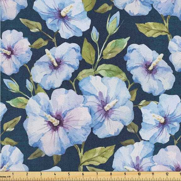 Ambesonne Flowers Boho Fabric by the Yard Upholstery, Watercolor Jungle Leaf, 2 Yards, Lavender Blue Olive Green