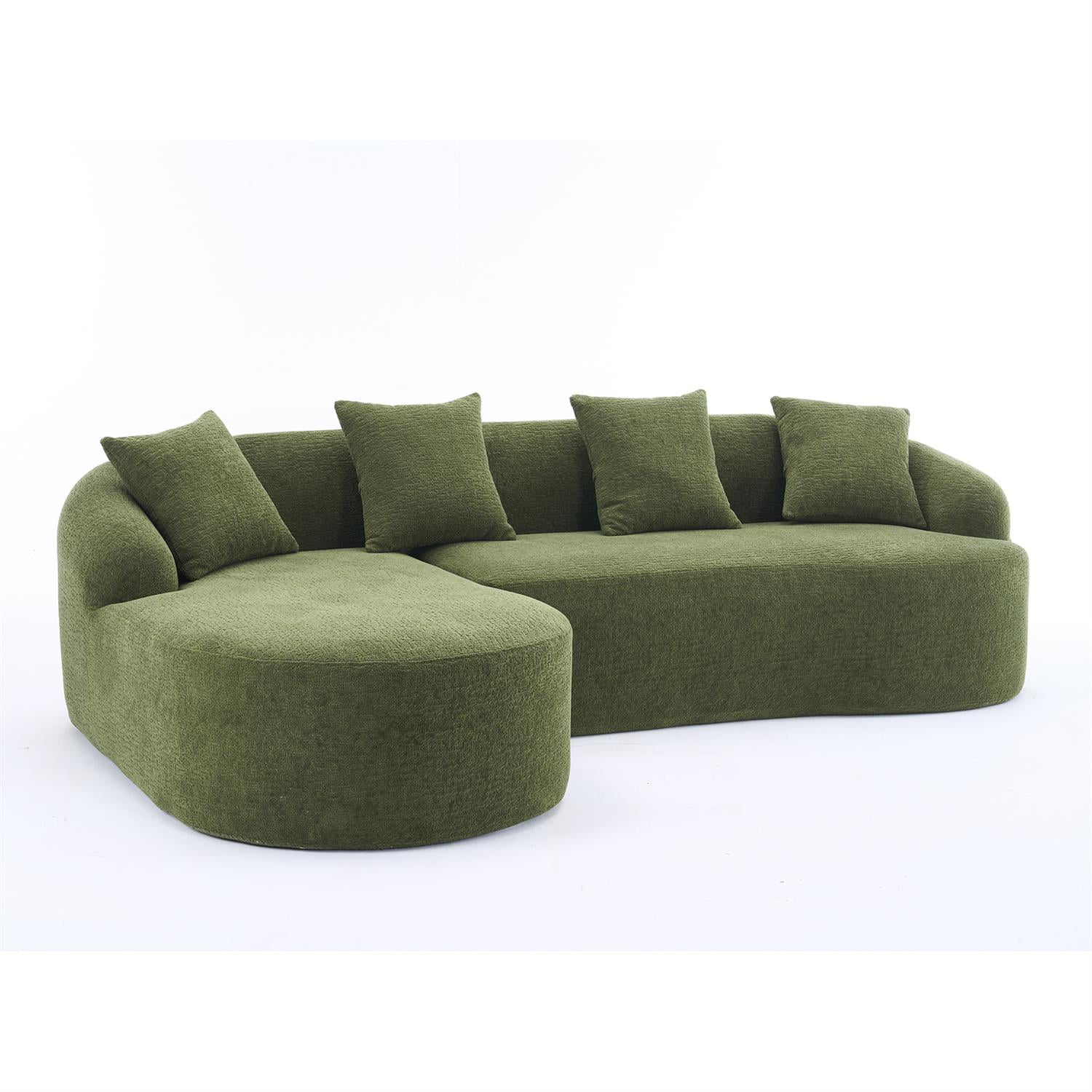 Demi Bonn 98" Cozy L-Shape Sectional Sofa with Curved Chaise, High-Density Foam, Chenille Modular Couch for Living Room, Supports 900 lbs, Green