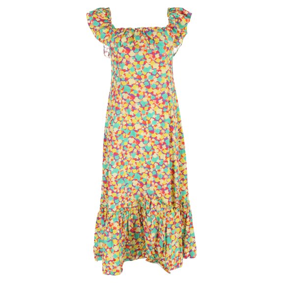 Pre-Owned Rixo June Ruffled Printed Midi Dress in Multicolor Cotton