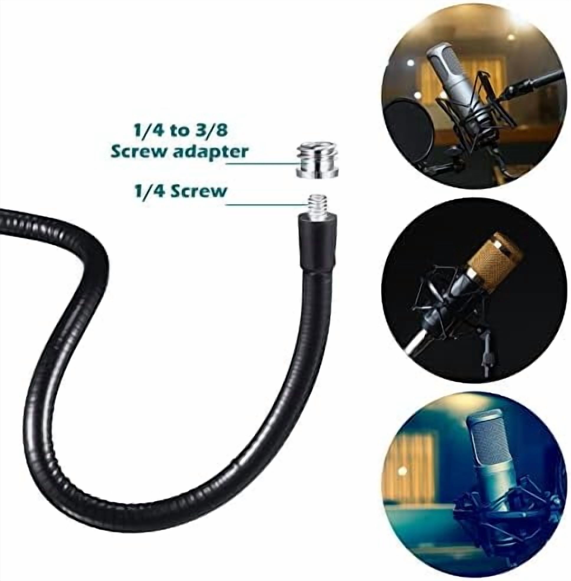 2 Pcs Gooseneck Mic Stand Mic Holder Microphone Stand Mount Adjustable Arm Adapter Podium Microphone Flexible Gooseneck Desktop 3/8 to 5/8 Inch with Clip Desk Clamp Music Recording Equipment
