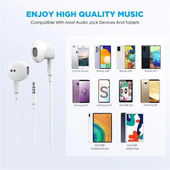 2 Pack Wired Earbuds with Microphone and Volume Contontrol, 3.5mm Jack - White
