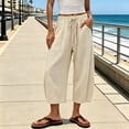 thumbnail image 2 of Linen Capri Pants Women Linen Barrel Pants Flowy Trousers With Drawstring With Pockets High Waisted Pull On Pants Loose Fit Pants Crop Pants Work Trousers Breathable Linen Pant Summer Capris, 2 of 6