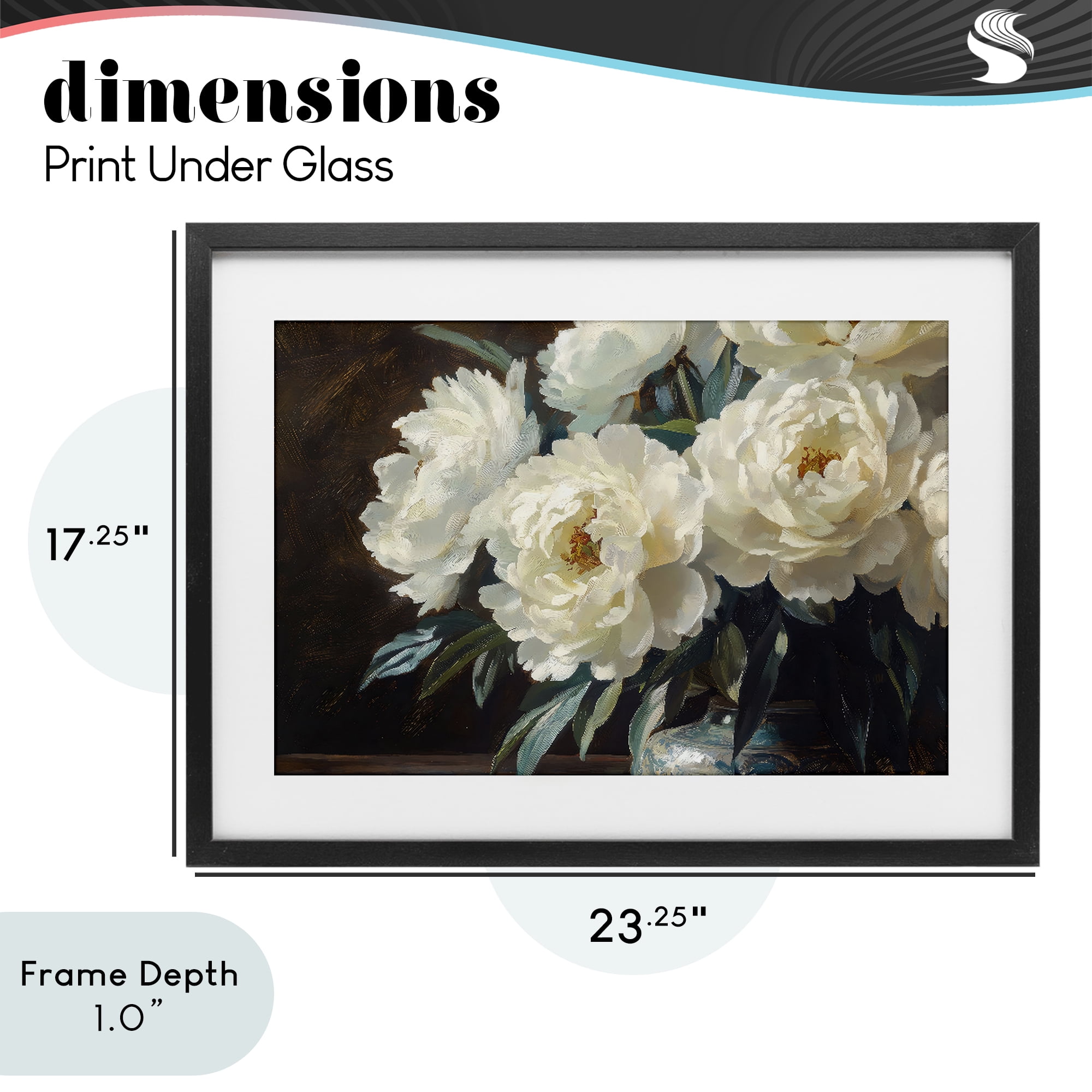 Stupell Industries Large Moody White Floral Black Framed Print Under Glass, design by Petal Prints Design