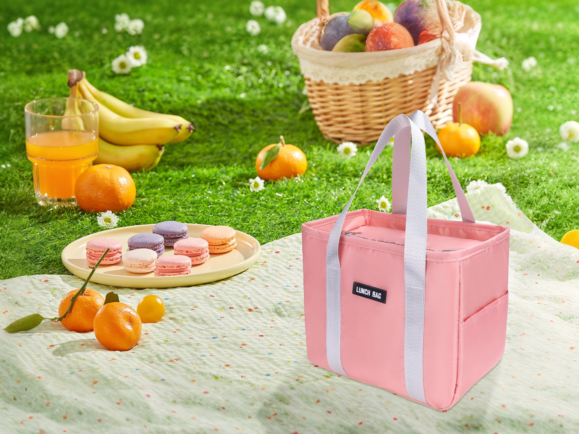 Unique Bargains Insulated Lunch Bag for Women and Men for Work Office Pink