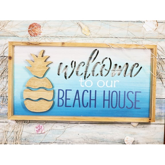 Ebros Nautical Pineapple Waves Welcome To Our Beach House Wooden Wall Decor 19"L
