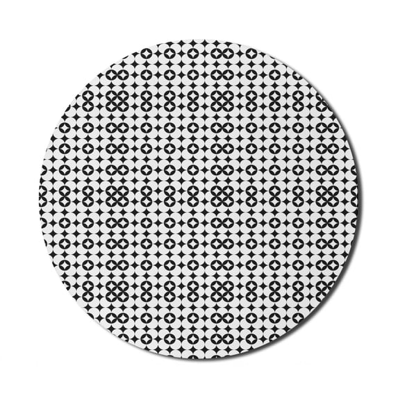 Mosaic Mouse Pad for Computers, Geometric Motif in Abstract Circles and Rings Hipster Mosaic Effects Art Deco, Round Non-Slip Thick Rubber Modern Mousepad, 8" Round, Black and White, by Ambesonne