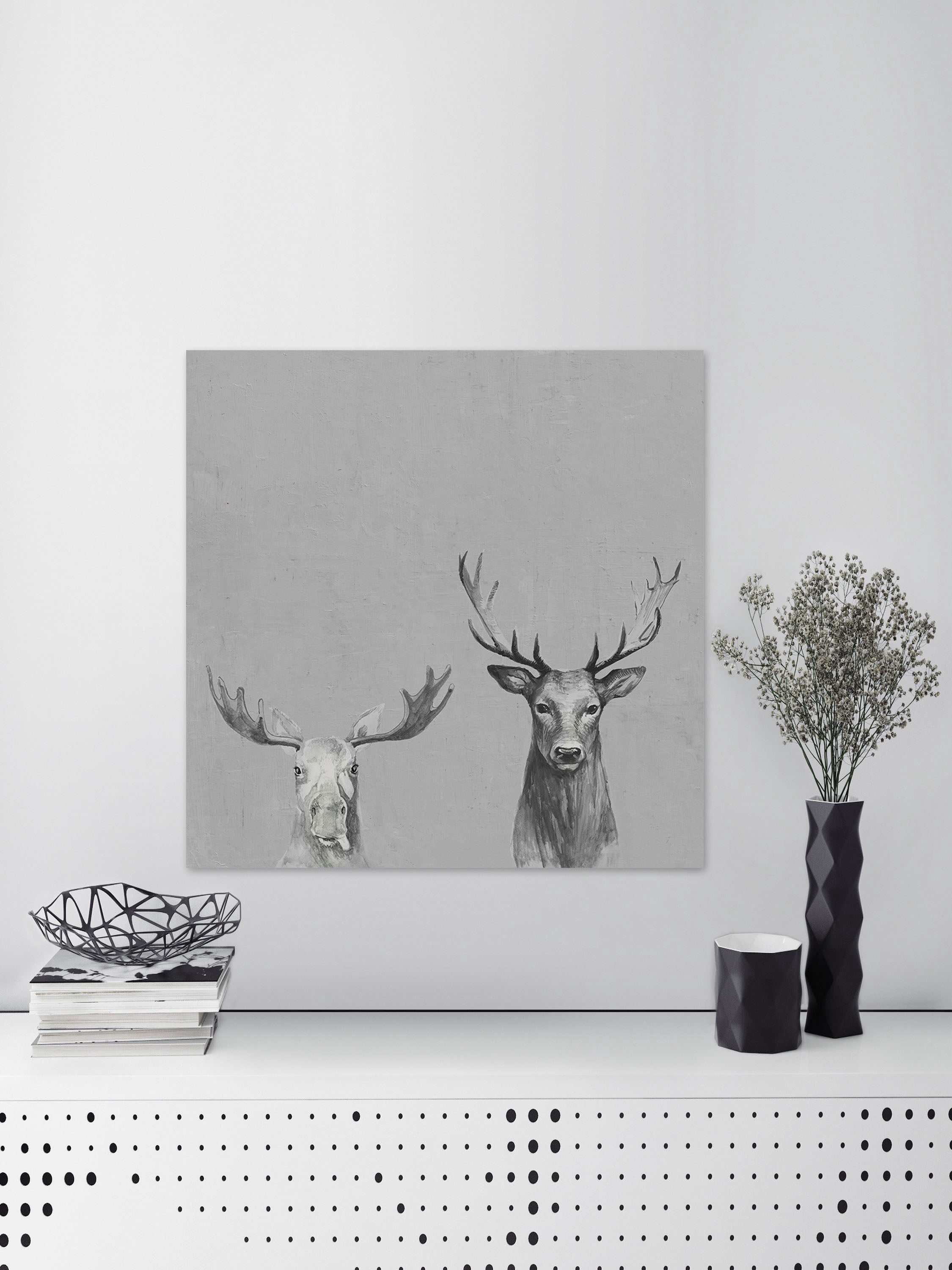 Antler Rules in Gray Painting Print on Wrapped Canvas