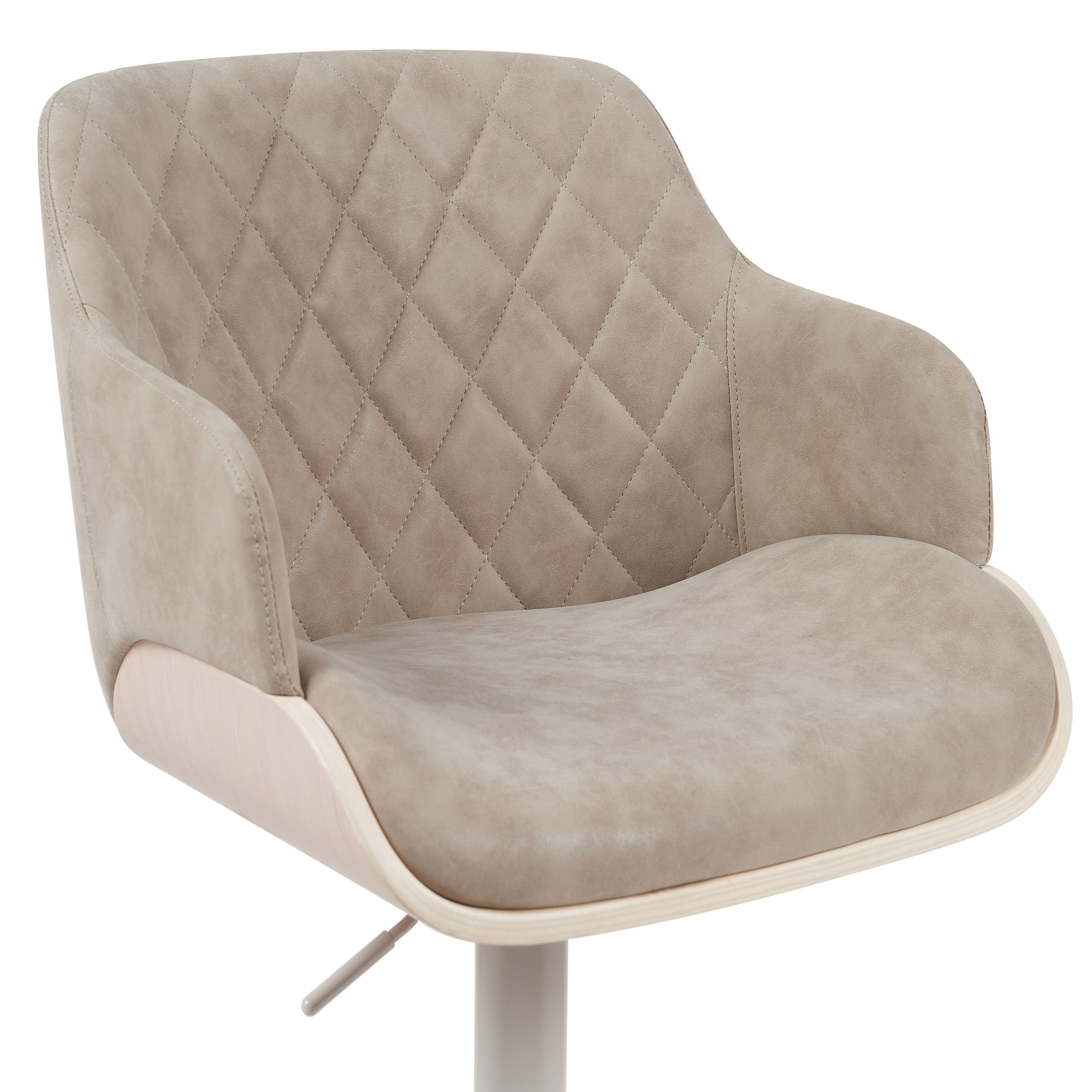 Toby Adjustable Swivel Barstool in Ivory Finish with Vintage Taupe Upholstered Seat and Pale Wood Accents