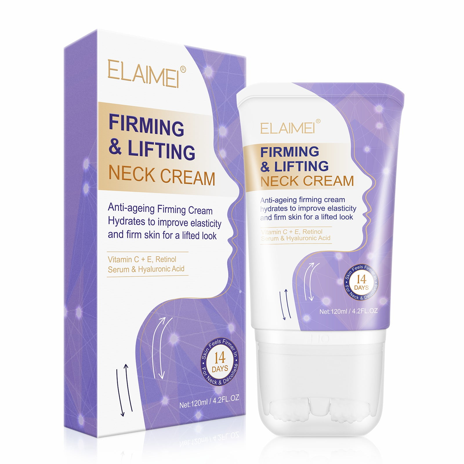 Elaimei Neck Firming Cream, Skin Firming Lotion for Neck & Body, Neck Cream for Anti-Aging, Wrinkles, Skin Tightening（120ml）