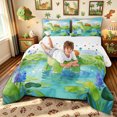thumbnail image 3 of meiyoeat Watercolor Long Neck Dino Capybara Full Size Comforter Sets for Kids Boys, Kawaii Wildlife Bedding Comforter Set, Green Blue, Polkadot Reversible, 3 Pieces, 1 Comforter and 2 Pillowcases, 3 of 6