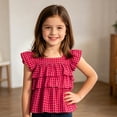 thumbnail image 7 of LEKWK Girls Gingham Top Toddler Tiered Ruffle Cap Sleeve Cute Tank Tops Square Neck Tie Back Babydoll Shirts Kids Summer Back to School Outfits Size 3-10Y, 7 of 7