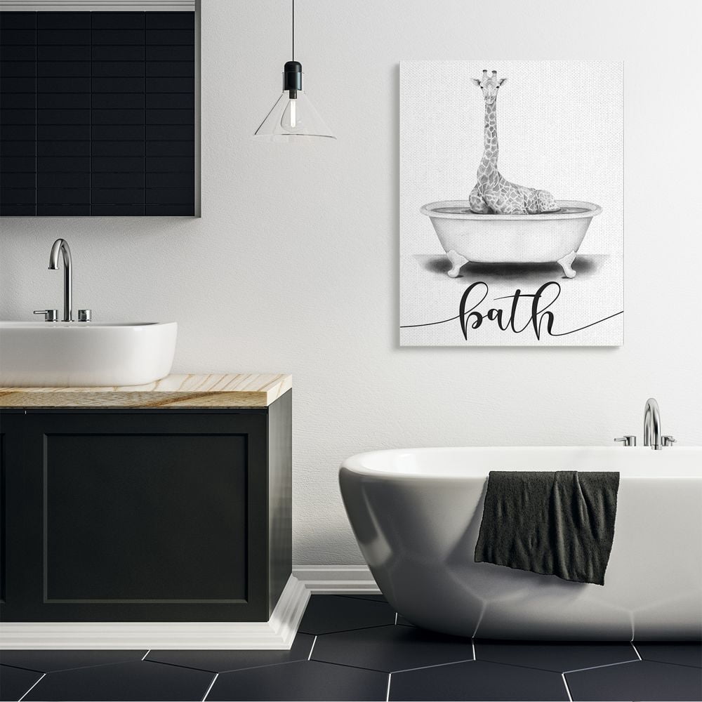 Stupell Industries Giraffe in Bath Sketch Bathroom Cleanliness Sign Canvas Wall Art Design by Rachel Nieman