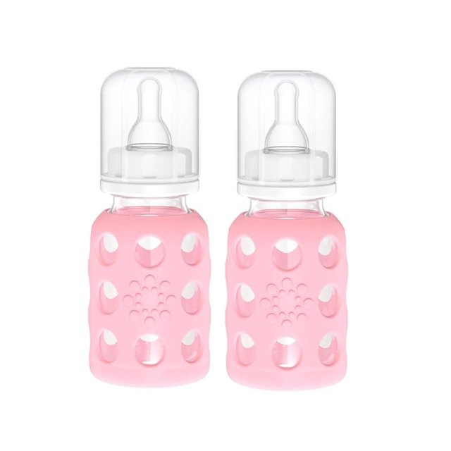 Biberón de Vidrio Lifefactory Rosa con Funda de Silicona 4 Onzas