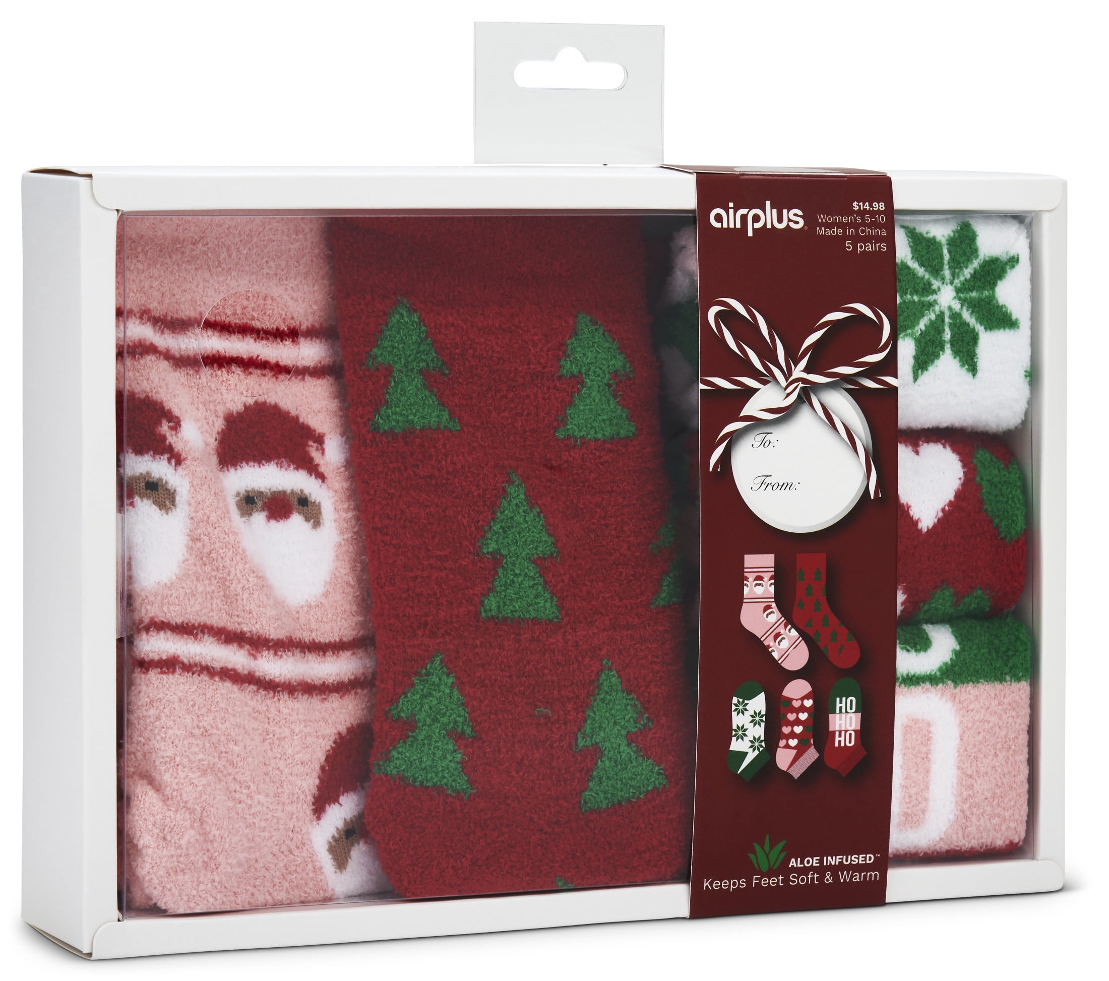 Airplus Aloe Infused Spa Low Cut and Crew Socks, Love Christmas Gift box, Women's Size 5-10