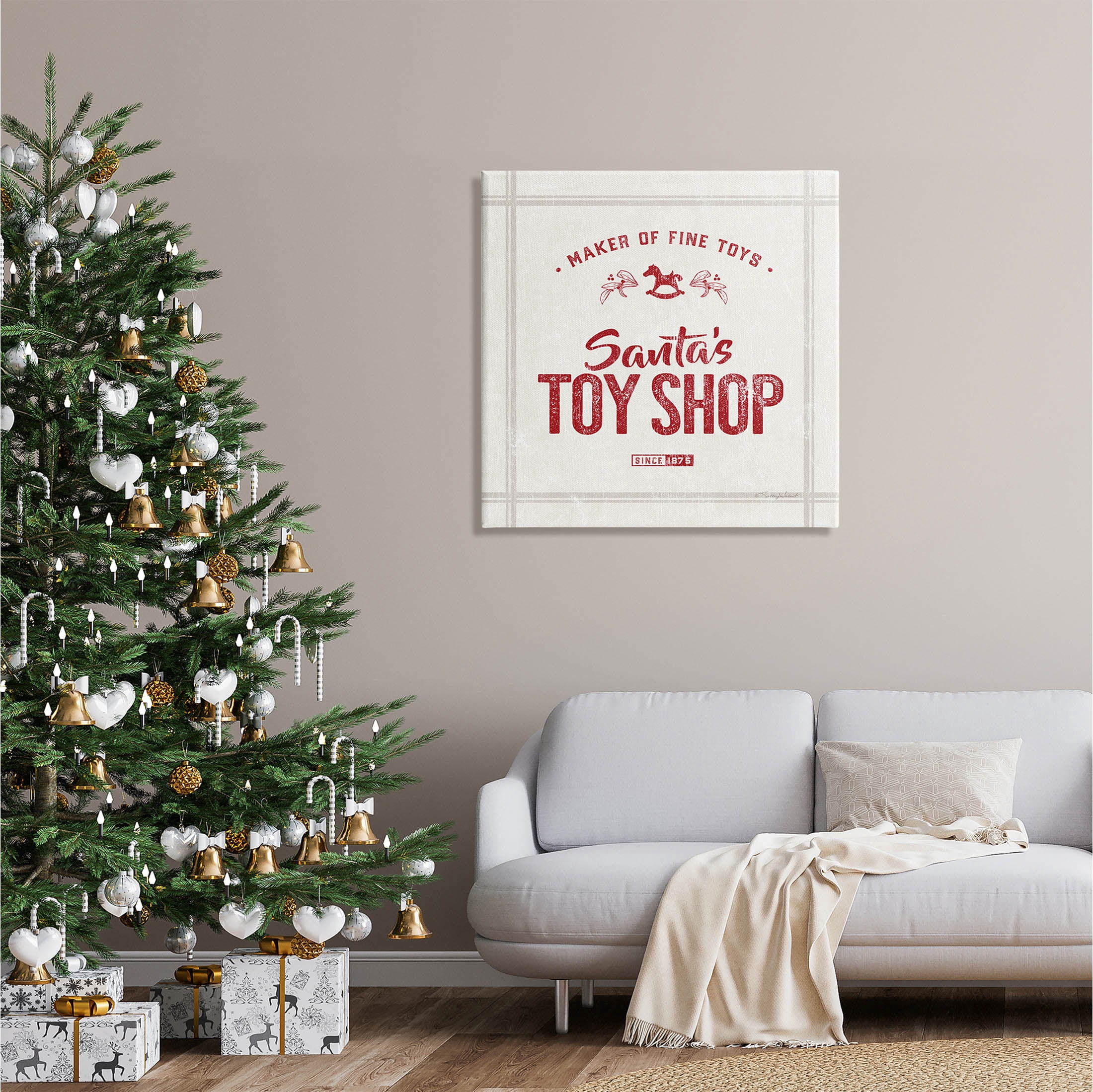 Santa's Toy Shop Vintage Sign Holiday Graphic Art Gallery Wrapped Canvas Print Wall Art
