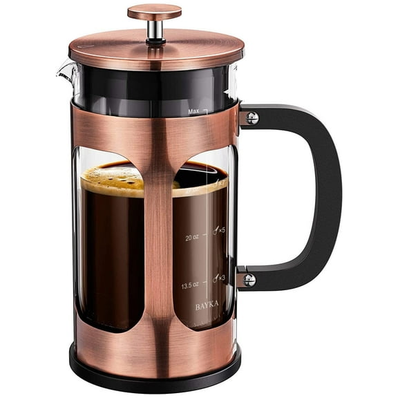 BAYKA French Press Coffee Maker, Large Classic Copper 304 Stainless Steel Coffee Press, Cold Brew Heat Resistant Thickened Borosilicate Coffee Pot for Camping Travel Gifts, 34 Ounce