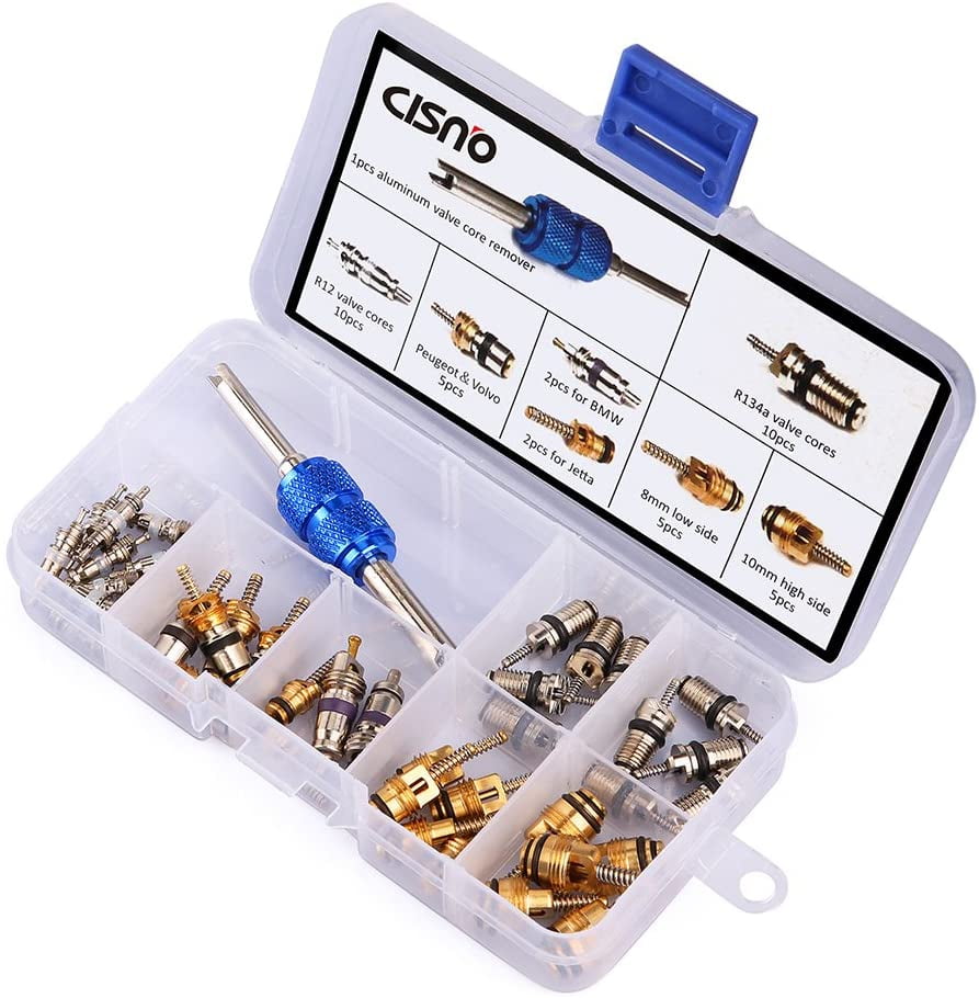 Glarks 102Pcs Car Air Conditioner Valve Core Schrader Valve Cores Accessories A/C R12 R134a Refrigeration Tire Valve Stem with Double Head Dual Dismantling Remover Installer Tool Assortment Kit 