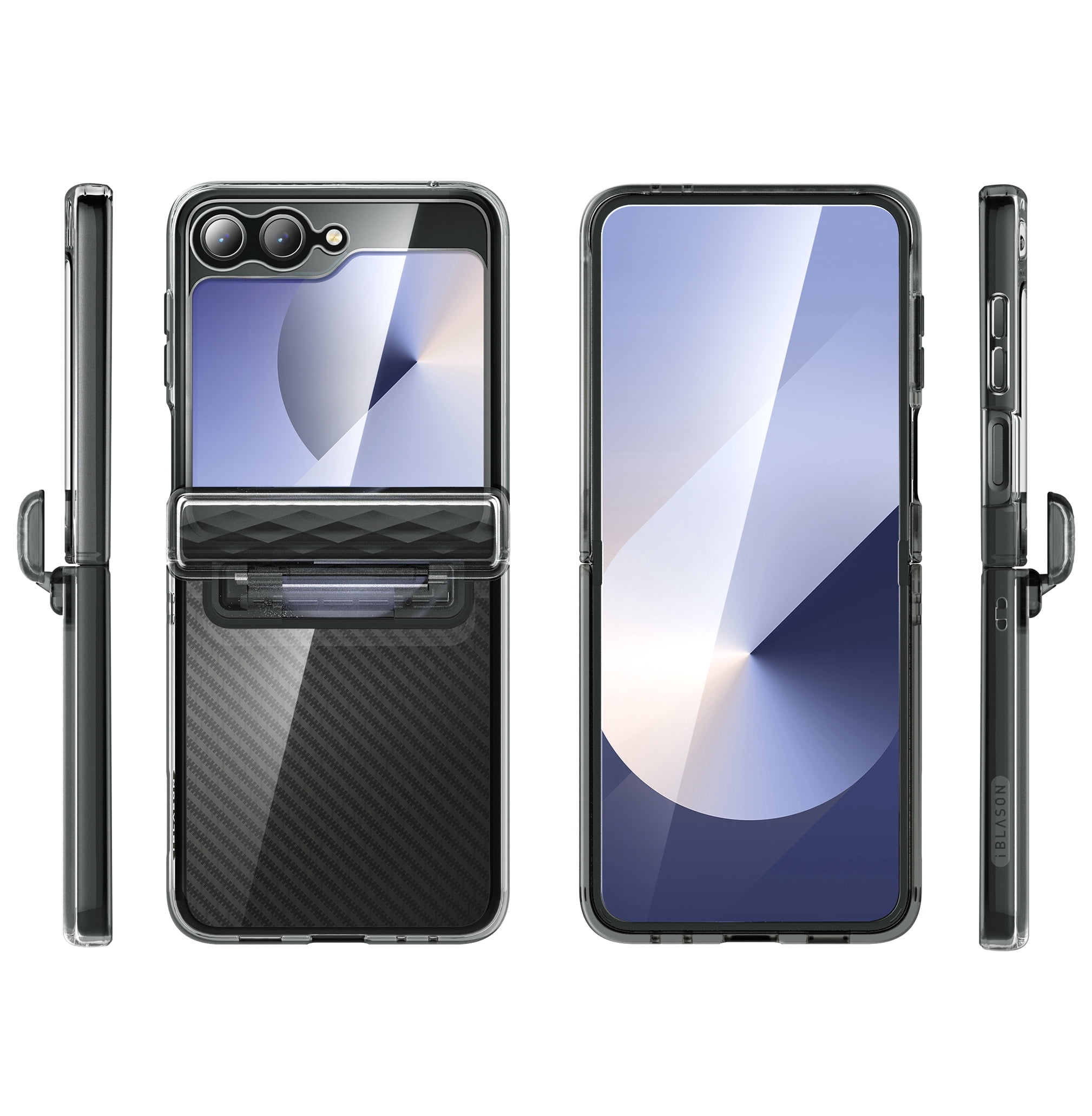 i-Blason Cosmo for Samsung Galaxy Z Flip 6 / Flip 5 Case [Built-in Front Screen Protector] [Hinge Protection] [Support Wireless Charging] Slim Clear Protective Phone Case (FrostBlack)