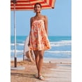 thumbnail image 5 of Orange All-Over Tropical Print Spaghetti Strap Tiered Mini Sundress For Women, Boho Vacation Dress, 5 of 7