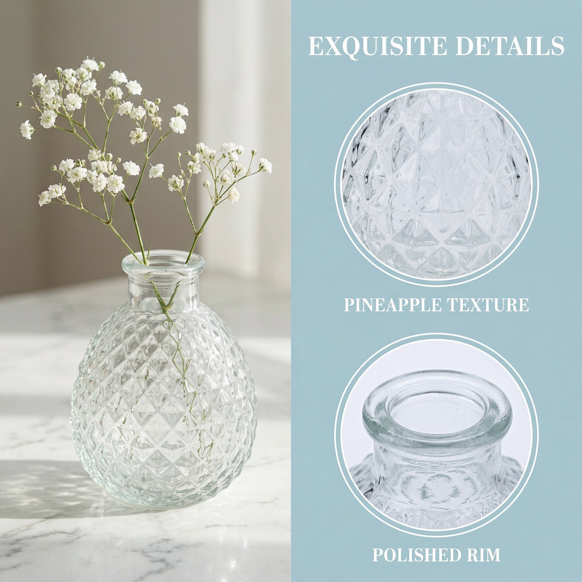 Unique Bargains Glass Bud Vases Set for Small Flower Vases Clear 2.8"L x 2.8"W x 3.3"H