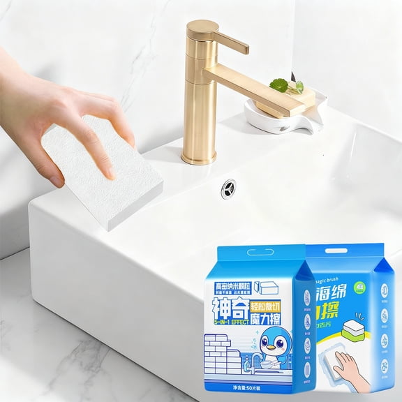 Vacemry Multipurpose Cleaning Sponges, 50 Pack No-Scratch Sponges, Kitchen Bathroom Car Cleaning, Household Cleaning Supplies, Non-Abrasive Scrub Sponges, Durable Cleaning Sponges