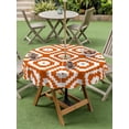 thumbnail image 4 of Outdoor Tablecloths with Umbrella Hole & Zipper, Orange White Geometric Round Tablecloth 54 Inch, Modern Abstract Art Waterproof Table Cloth, Patio/Pool/Picnic Table Covers, 4 of 8