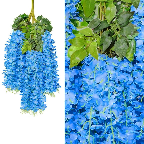 XJGHHSY 1 Pack Royal Blue Wisteria Hanging Flowers, 3.6 Ft Fake Hanging Flowers, Artificial Wisteria Garland Vines for Wedding Room Backdrop Outdoor Patio Garden Decoration,Blue